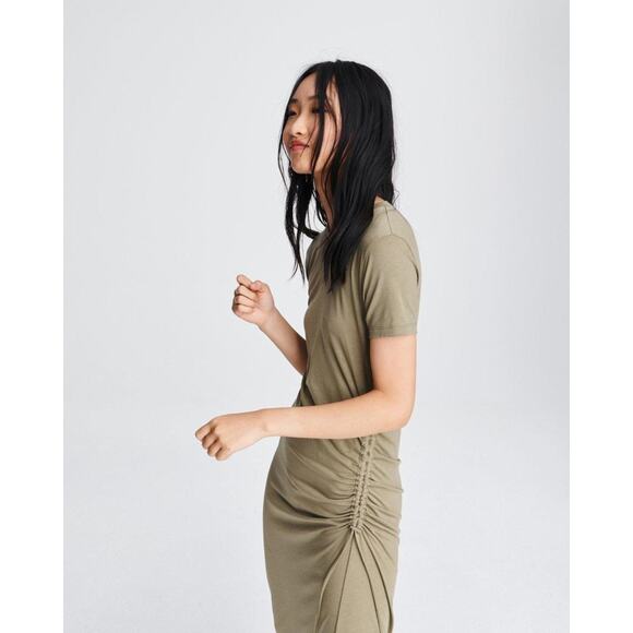 RAG & BONE Ina Ruched Midi Jersey T-Shirt Dress Light Olive Shopbop S NWT $325 - Picture 13 of 13
